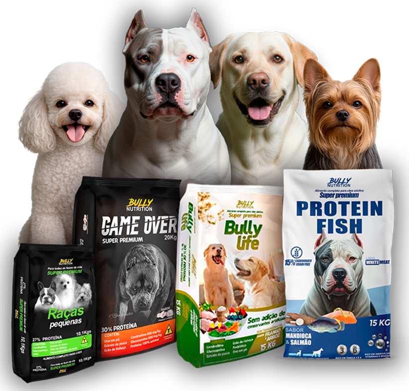 Cães e produtos Bully Nutrition